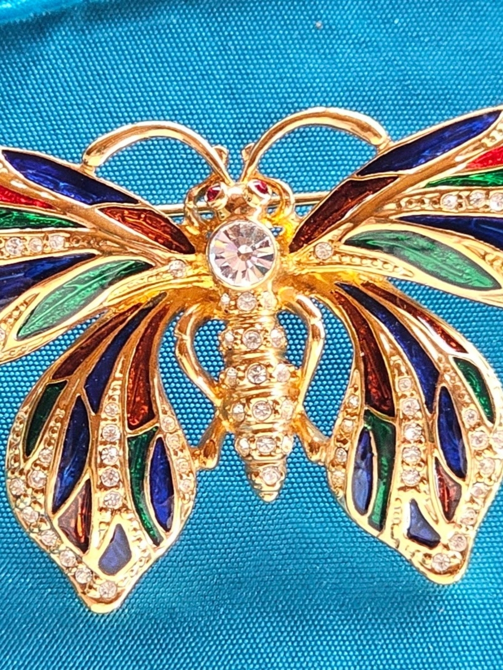 Vintage Jacqueline Kennedy Gold Multicolor Butterfly Brooch with Rhinestones